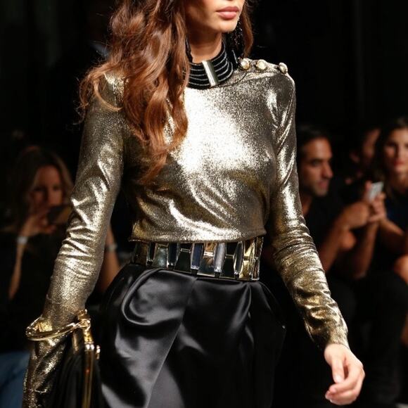 Balmain x H&M Metallic Gold Knit Long Sleeve Top Size 6 - Picture 1 of 11